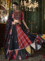 Black And Red Maslin Cotton Readymade Navratri Lehenga Choli